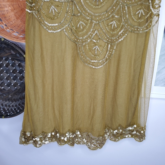 BKE Green Lace Front Beaded Sequins Boho Gypsy Top - Picture 3 of 5